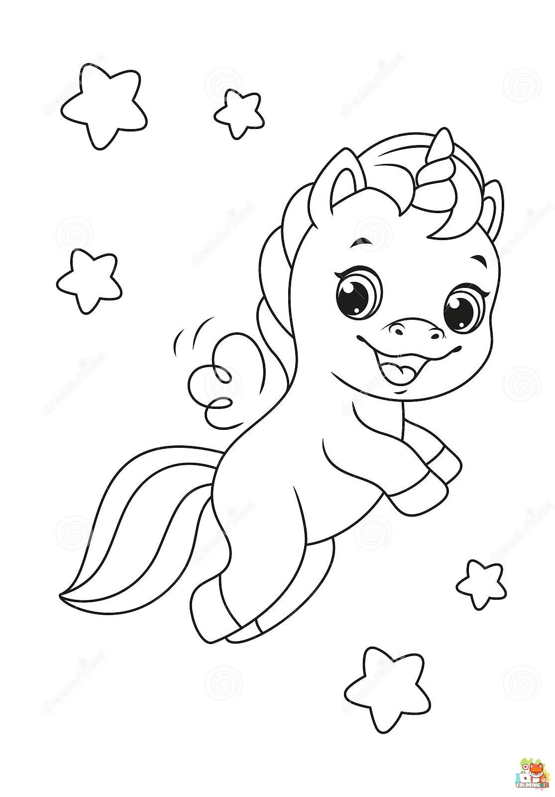 Baby Unicorn In Magical Sky Coloring Pages 10