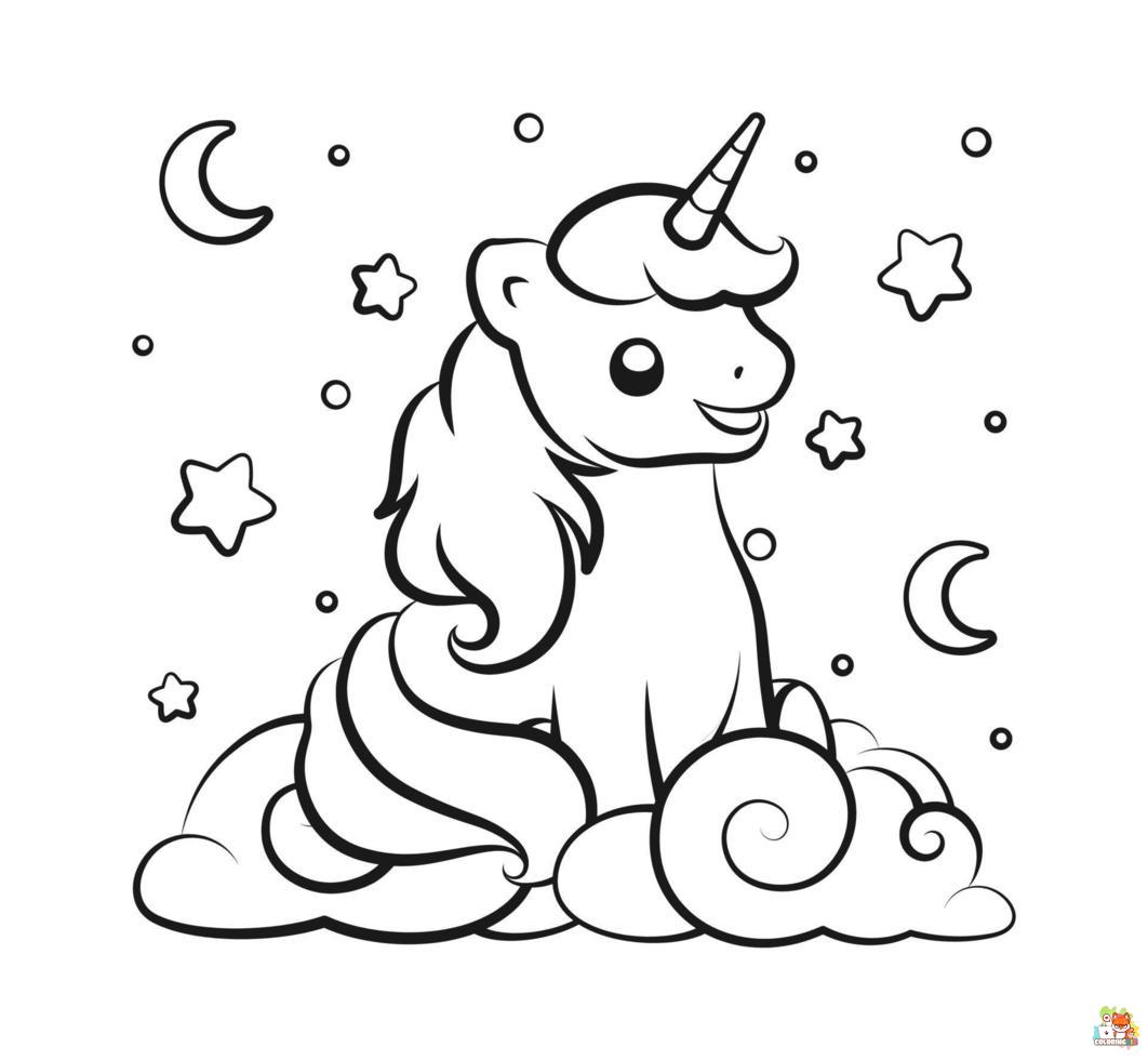 Baby Unicorn In Magical Sky Coloring Pages 7