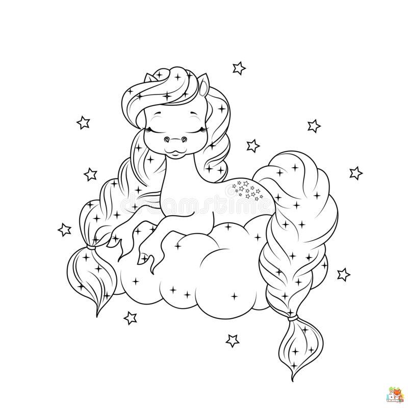 Baby Unicorn In Magical Sky Coloring Pages 8