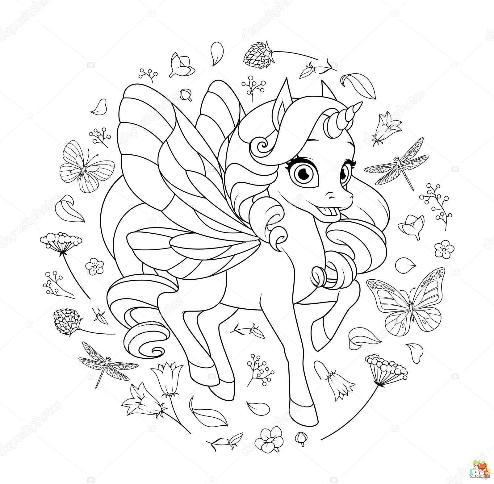 Butterfly Winged Unicorn Coloring Pages 1