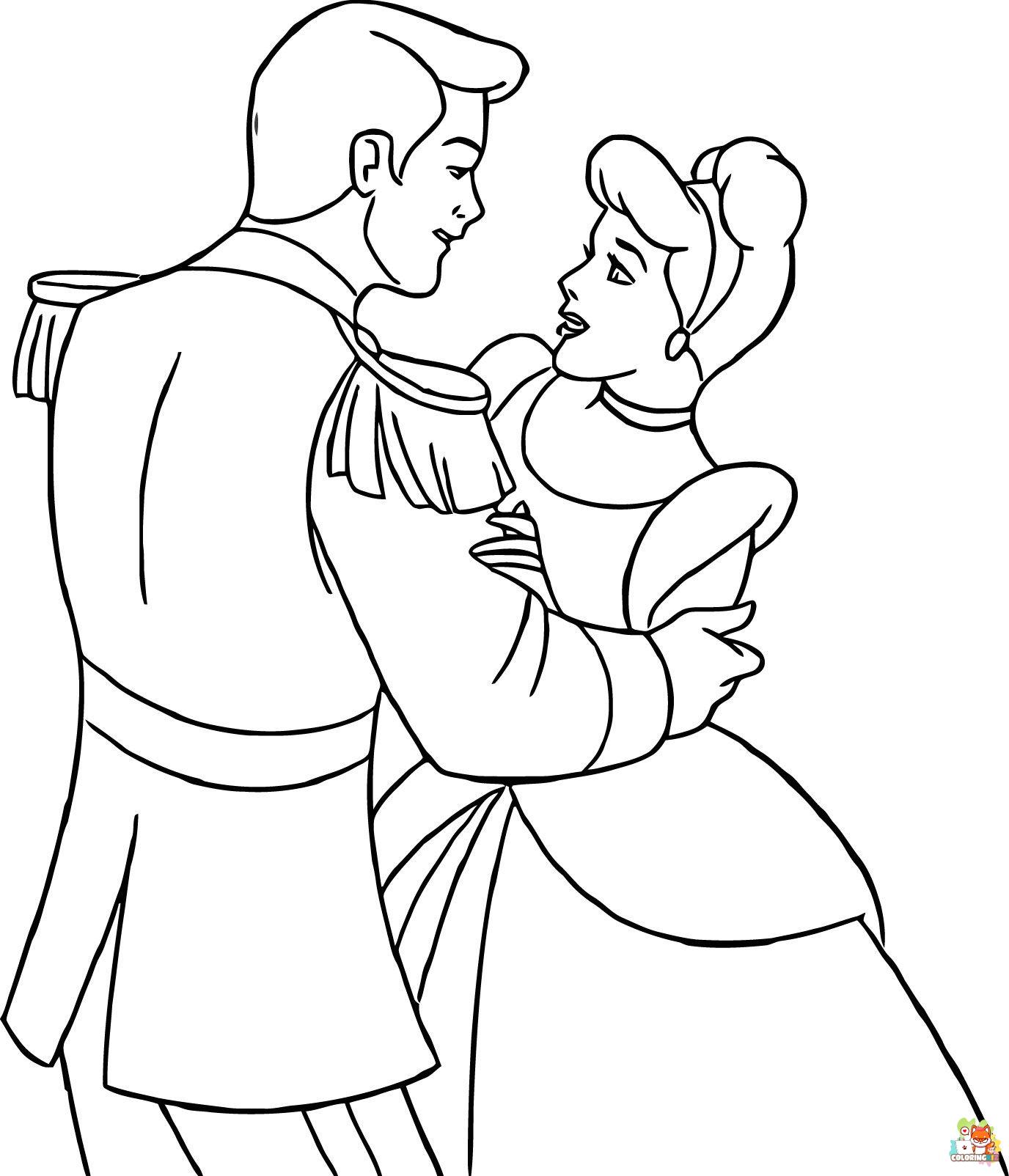 Cinderella with Prince Charming Coloring Pages 1