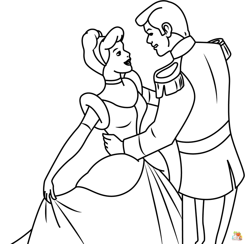 Cinderella with Prince Charming Coloring Pages 1