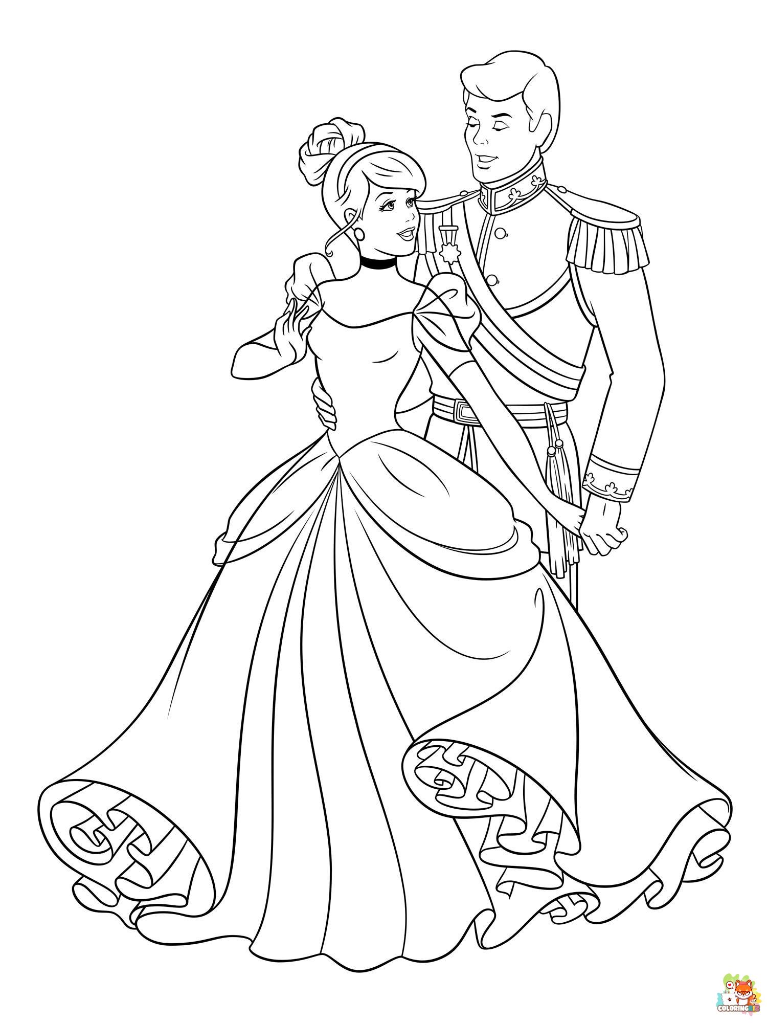 Cinderella with Prince Charming Coloring Pages 8