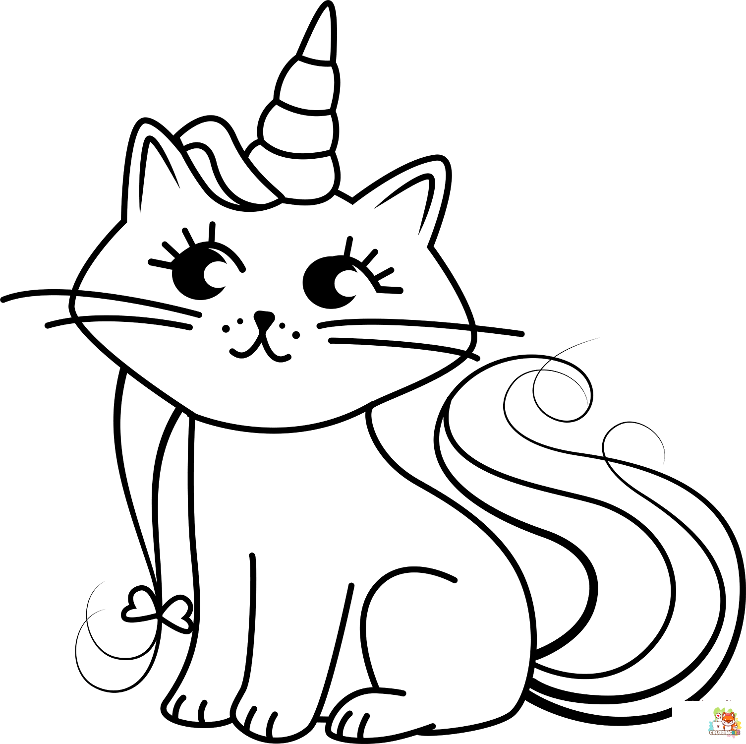 Cute Cat Unicorn Coloring Pages 2