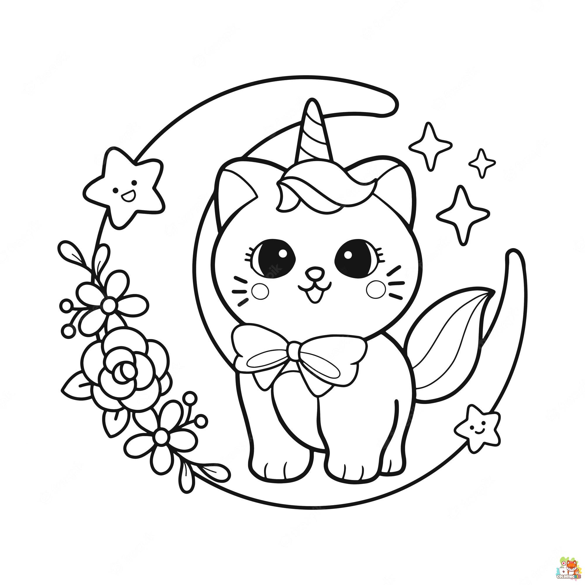 Cute Cat Unicorn Coloring Pages 5