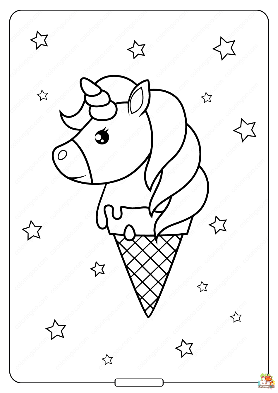 Ice Cream Unicorn Cat Coloring Pages 1
