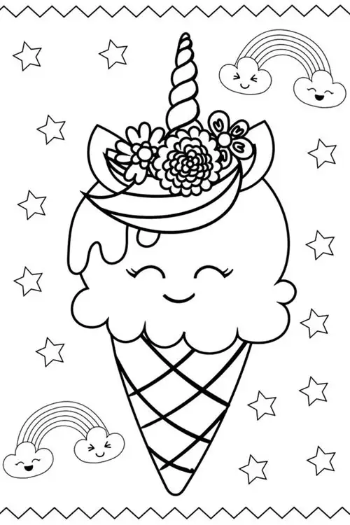 Ice Cream Unicorn Cat Coloring Pages 10