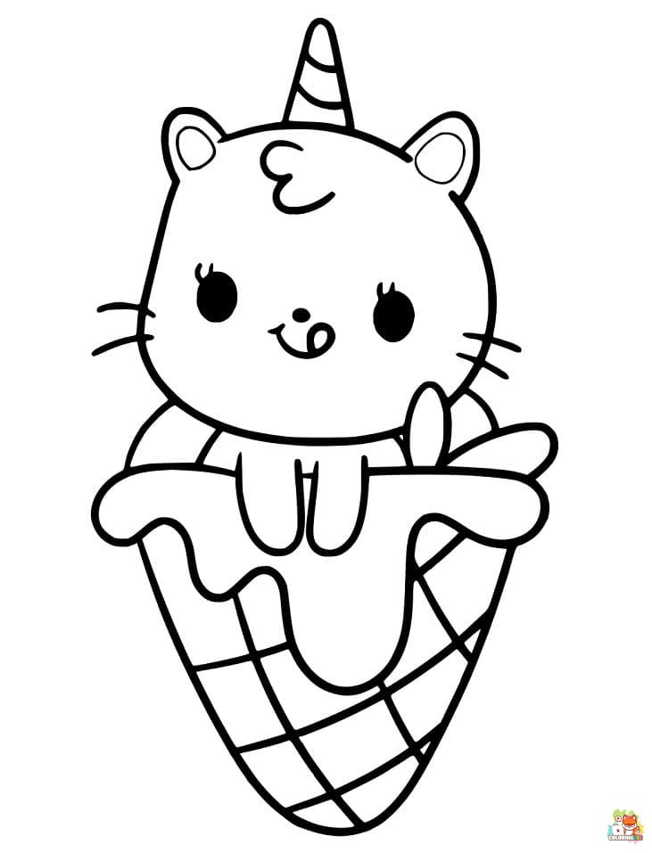 Ice Cream Unicorn Cat Coloring Pages 6