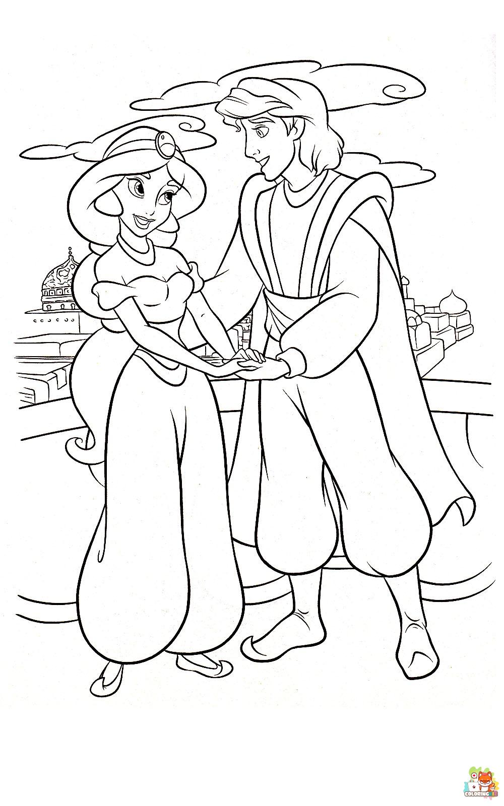 Jasmine and Aladdin Coloring Pages 2
