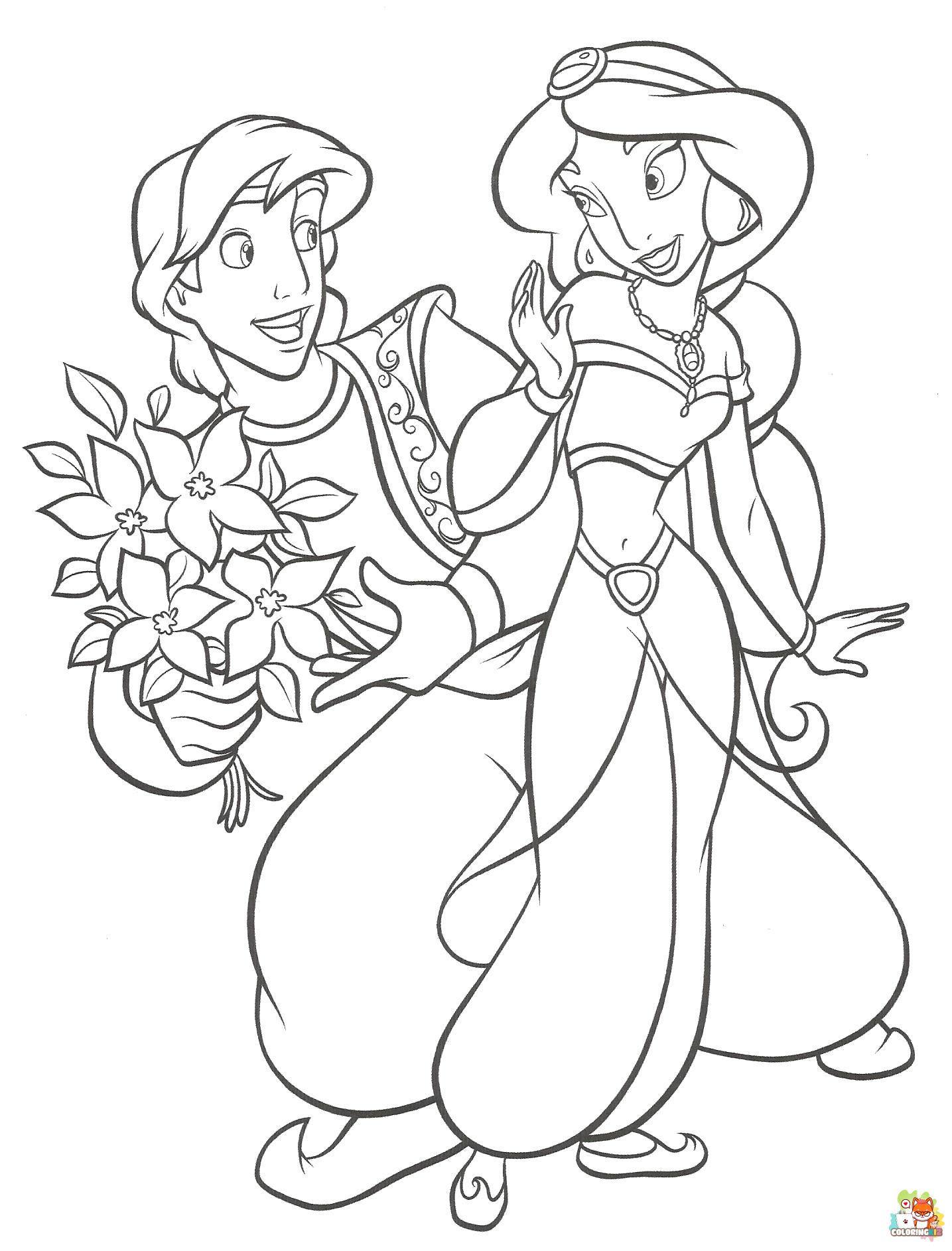 Jasmine and Aladdin Coloring Pages 4