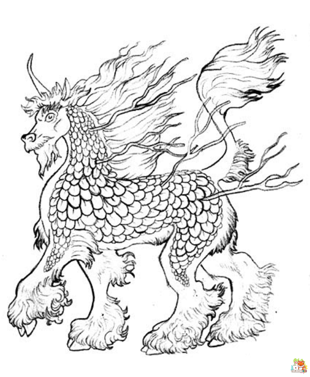 Kirin Chinese Unicorn Coloring Pages 1