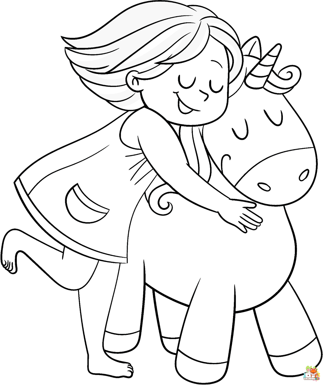 Little Girl On Unicorn Coloring Pages 1