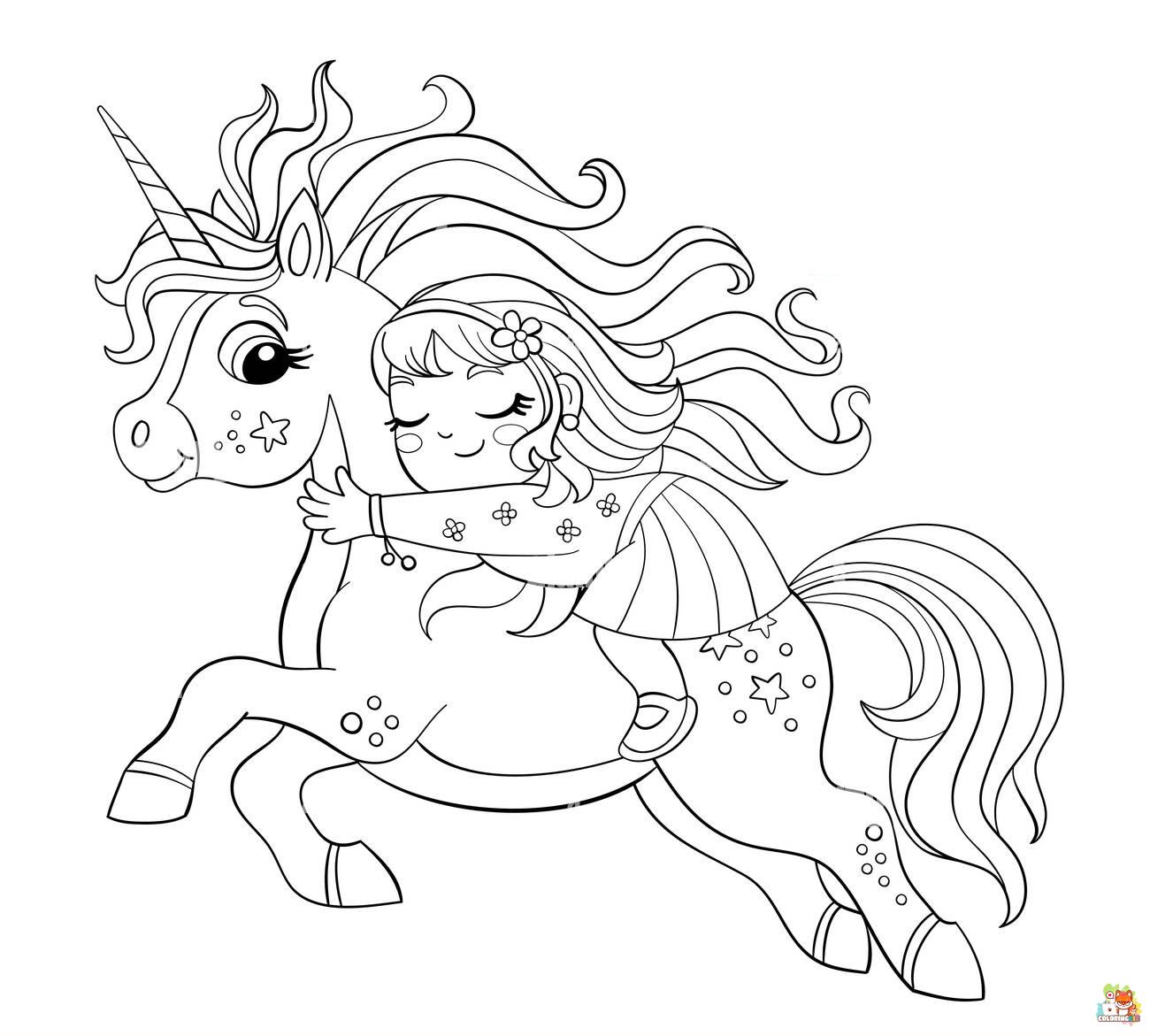 Little Girl On Unicorn Coloring Pages 2