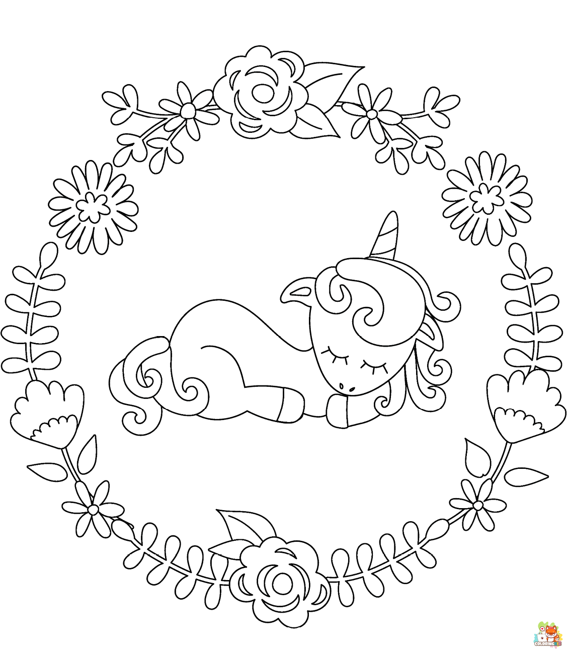 Little Unicorn Sleeping Coloring Pages 1
