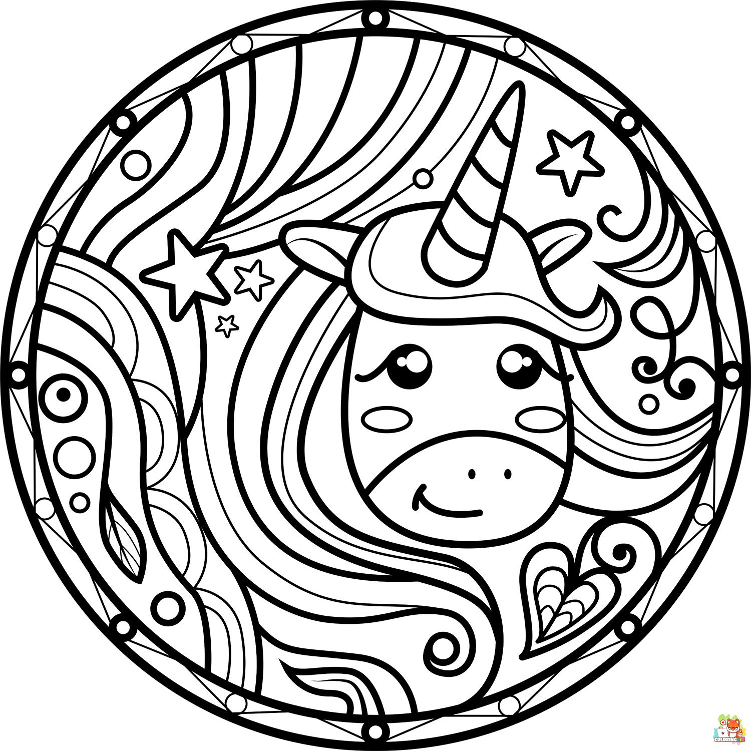 Mandala Unicorn Coloring Pages 1