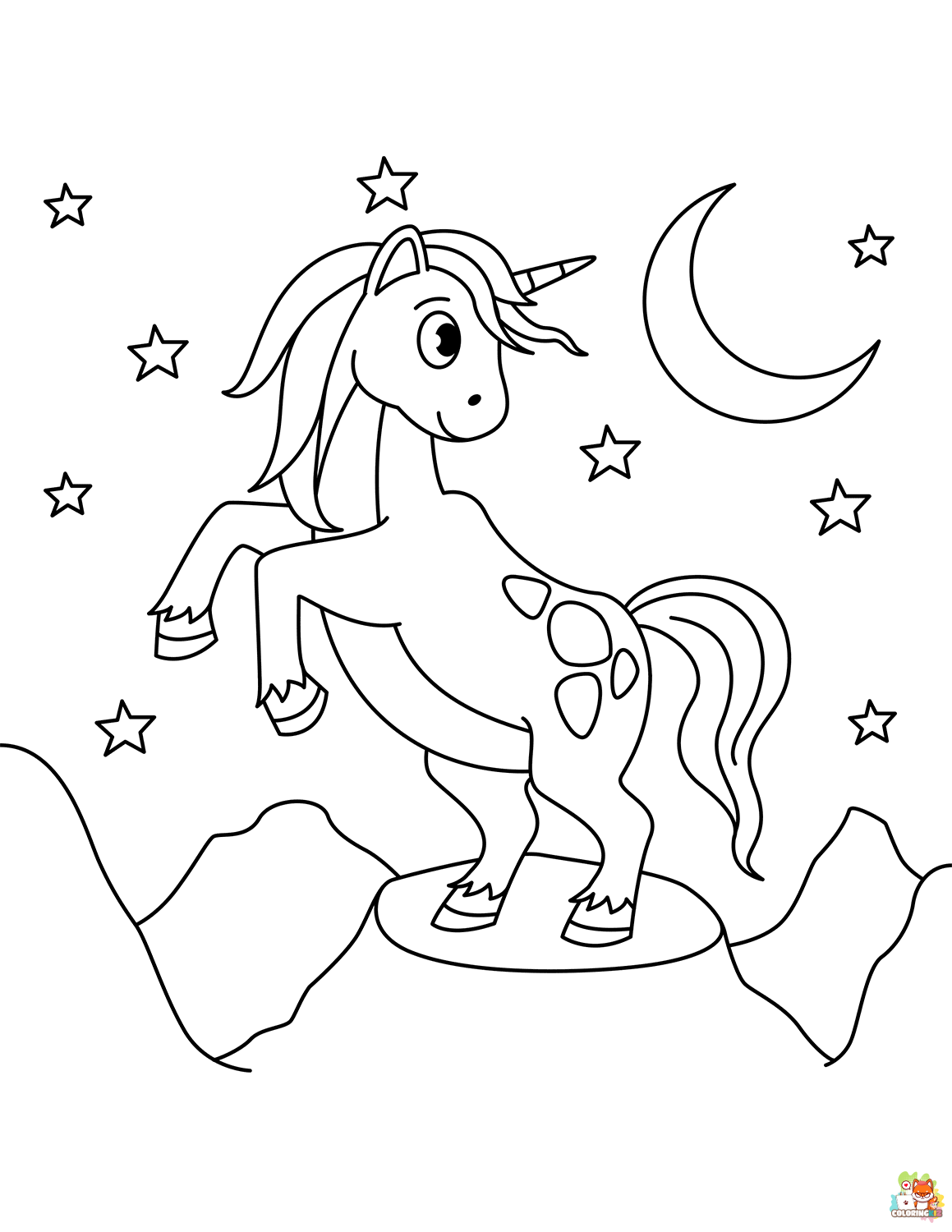 Midnight Unicorn Coloring Pages 2