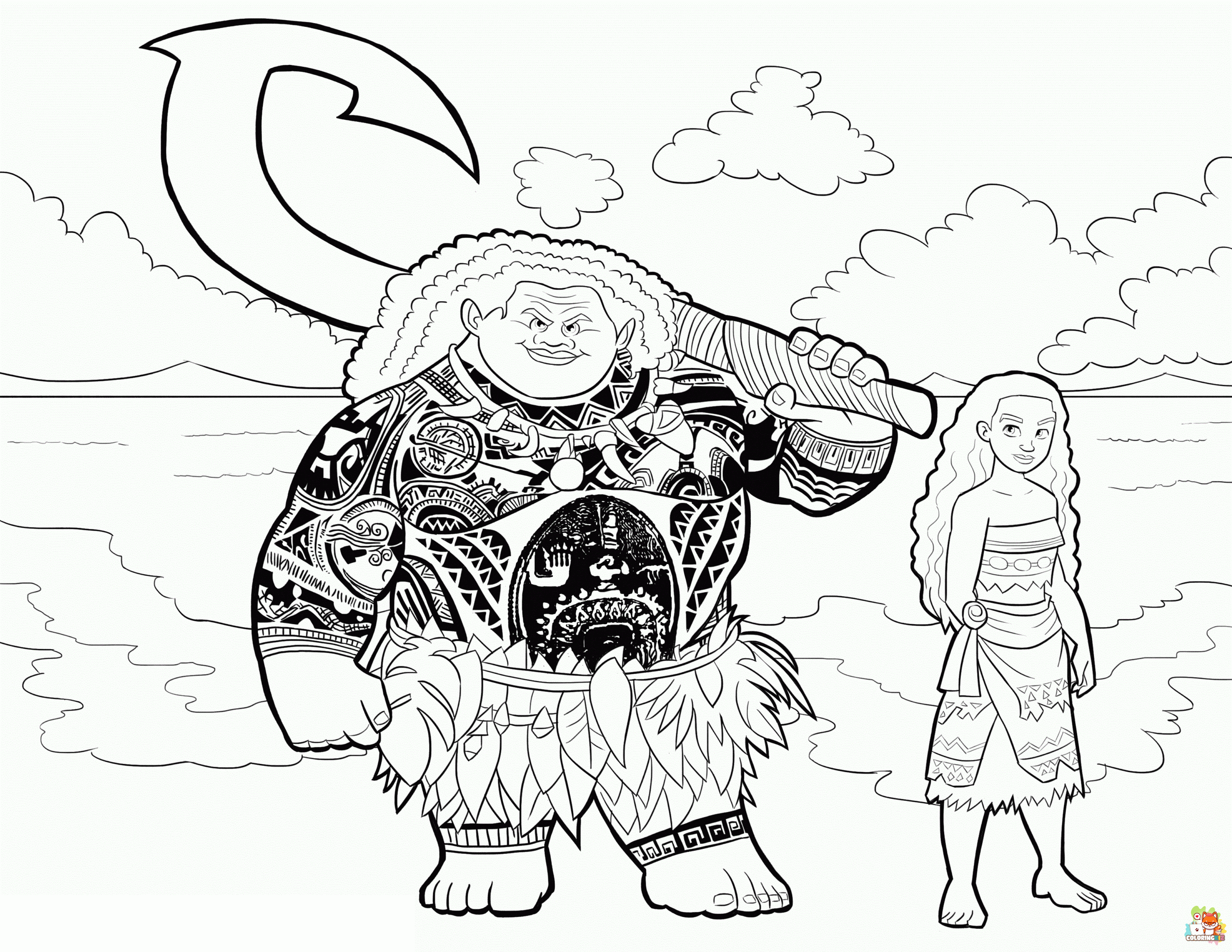 Moana and Family Coloring Pages 1