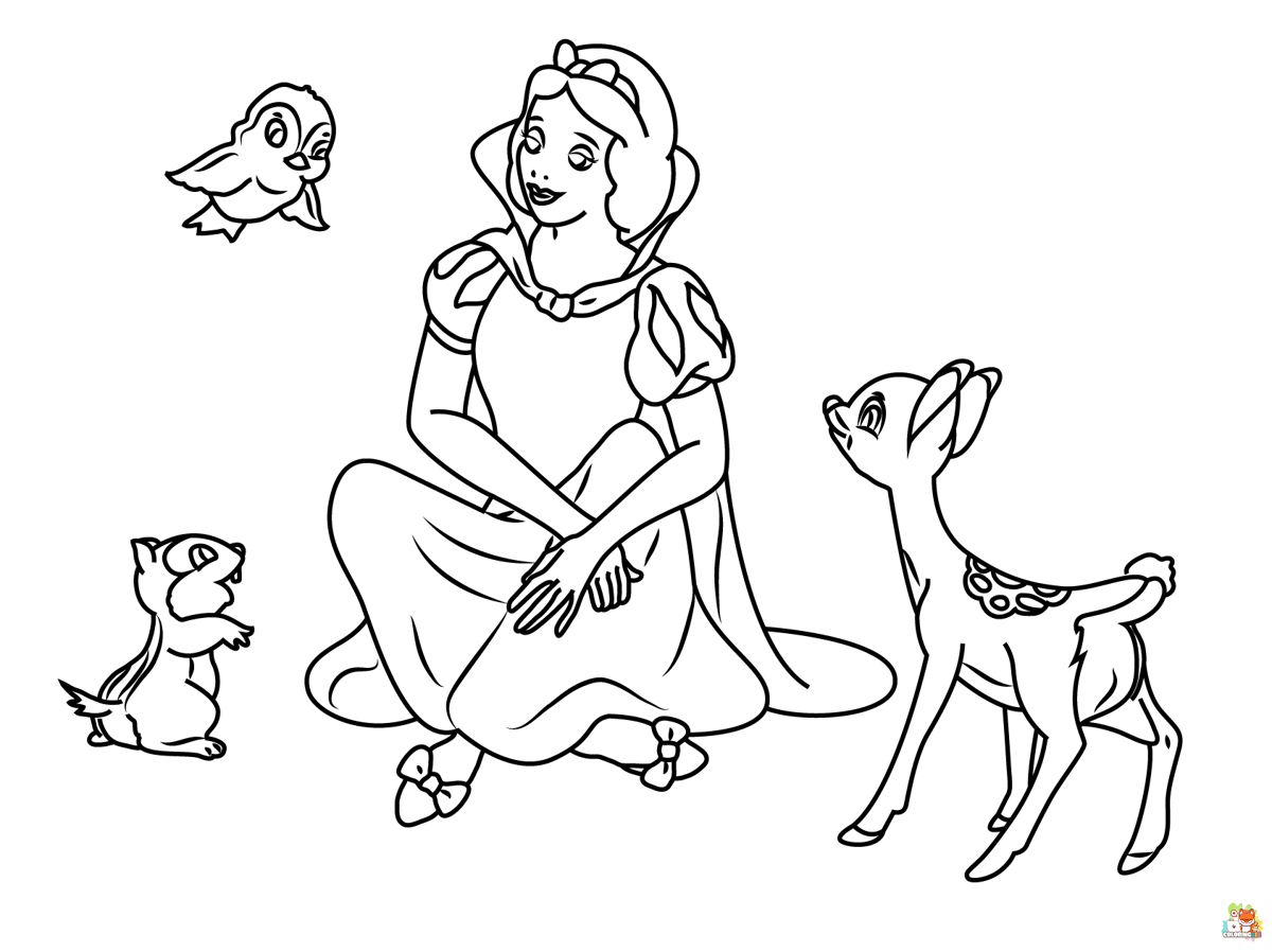 Snow White With Animals Coloring Pages 1