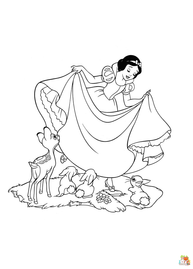 Snow White With Animals Coloring Pages 2