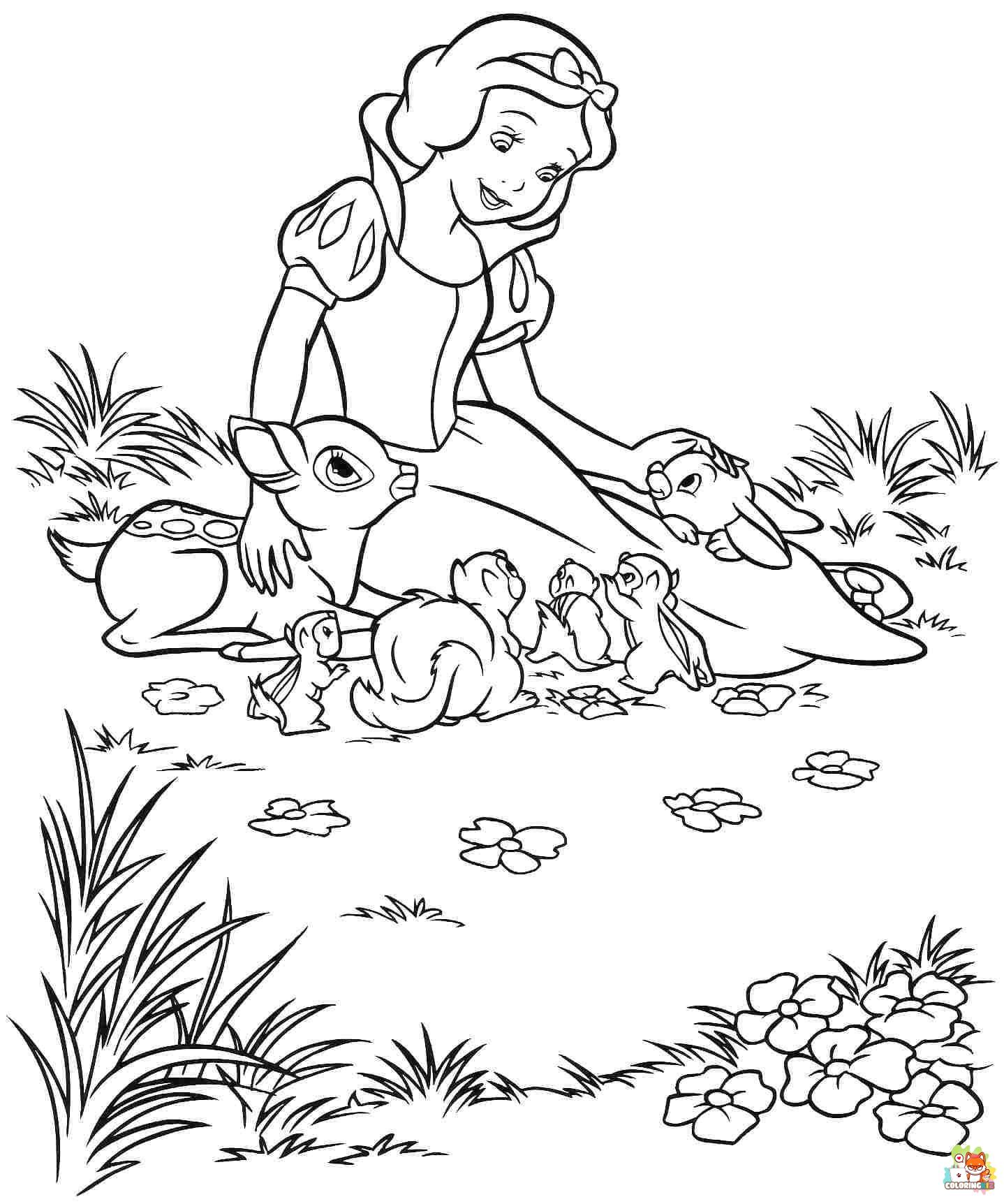 Snow White With Animals Coloring Pages 3