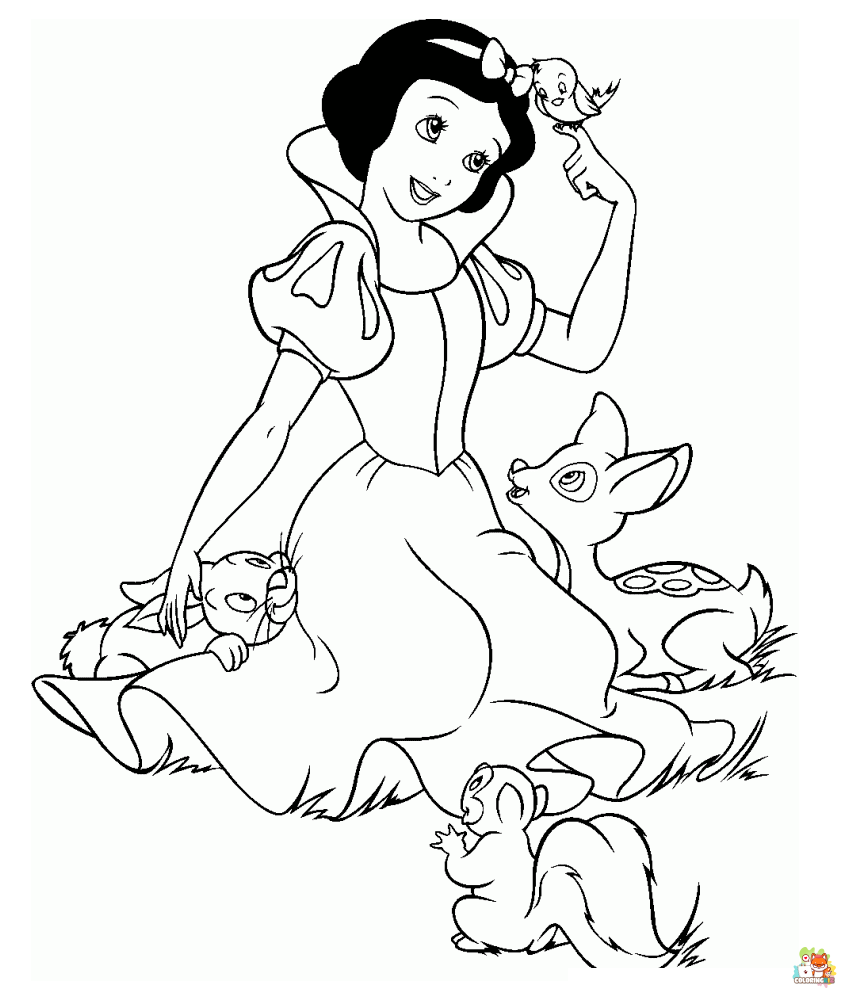 Snow White With Animals Coloring Pages 3