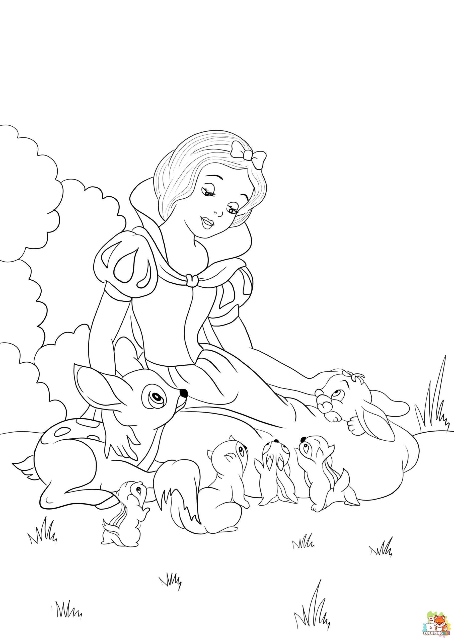 Snow White With Animals Coloring Pages 9