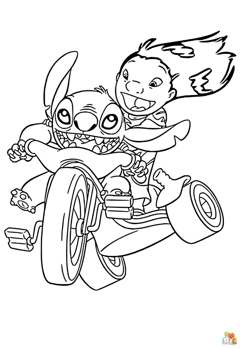 Stitch Cycling Coloring Pages 1
