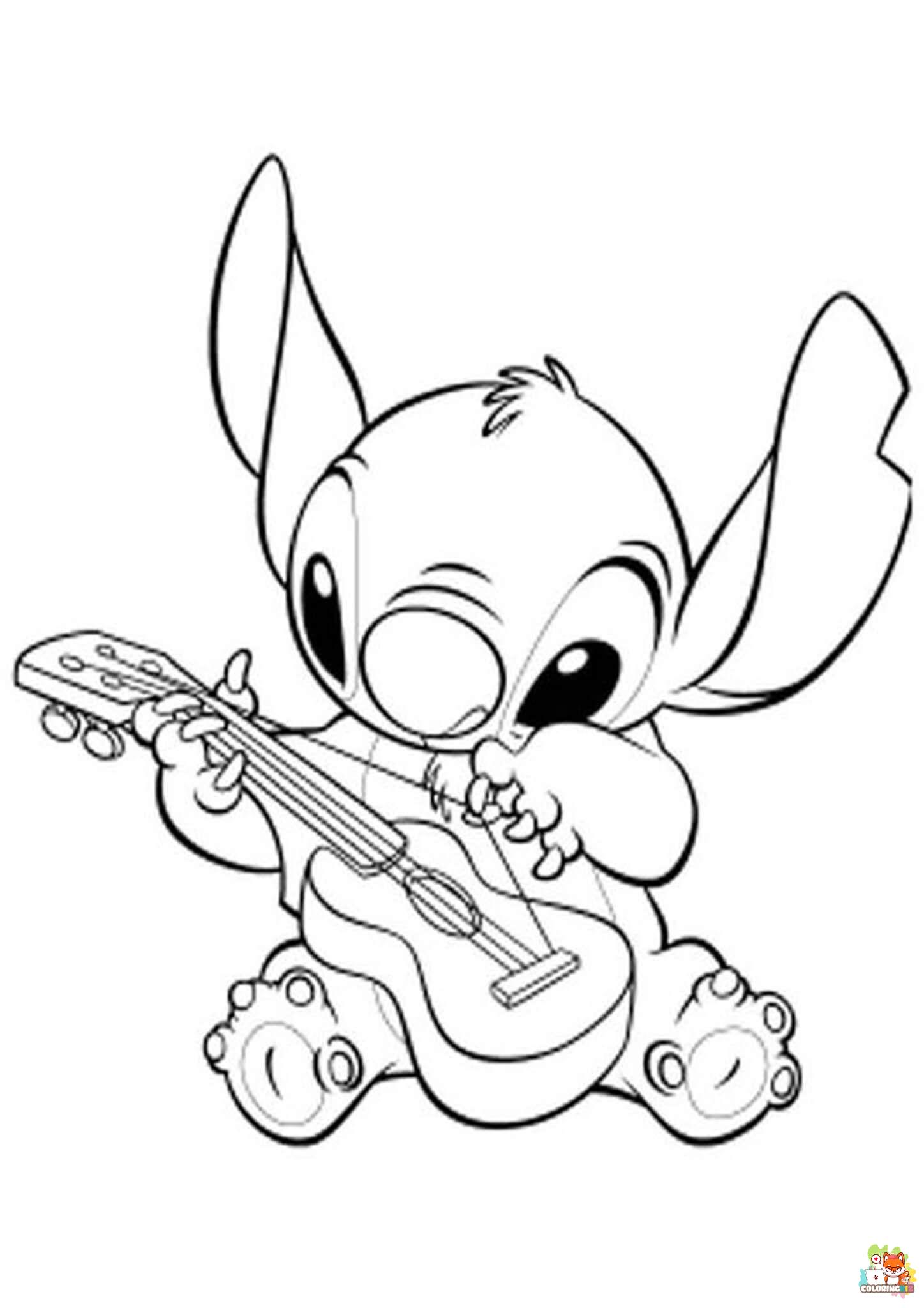 Stitch Playing Guitar Coloring Pages 1