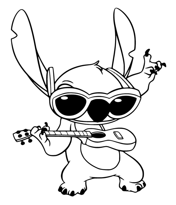 Stitch Playing Guitar Coloring Pages 1