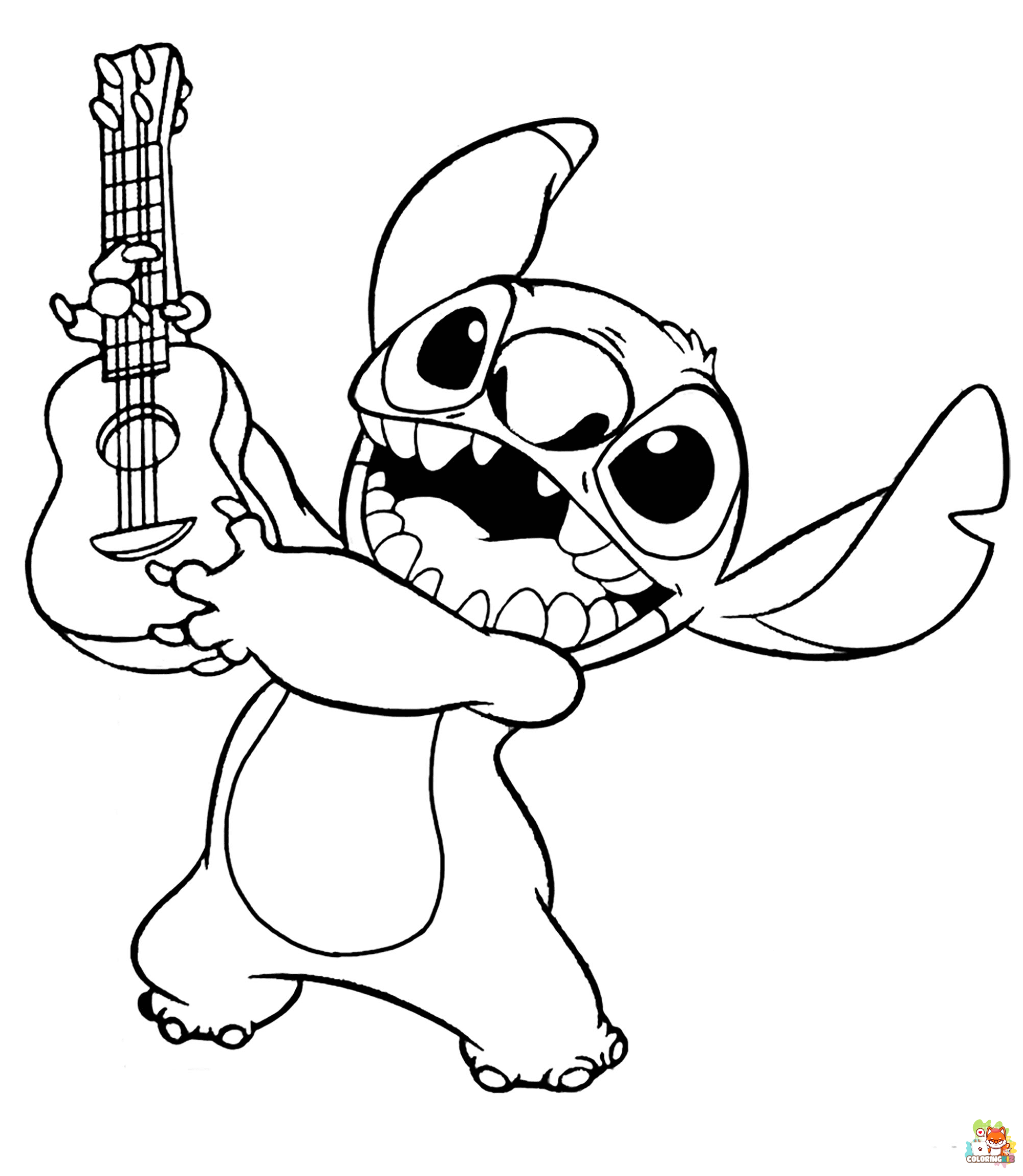 Stitch Playing Guitar Coloring Pages 2