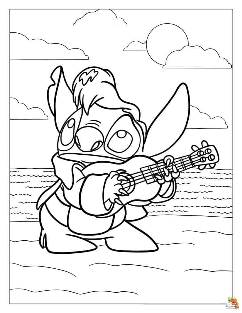 Stitch Playing Guitar Coloring Pages 3
