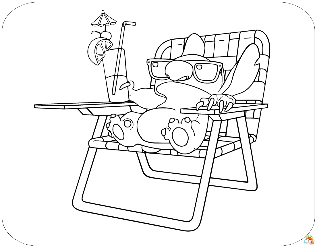 Stitch on the Beach Coloring Pages 2