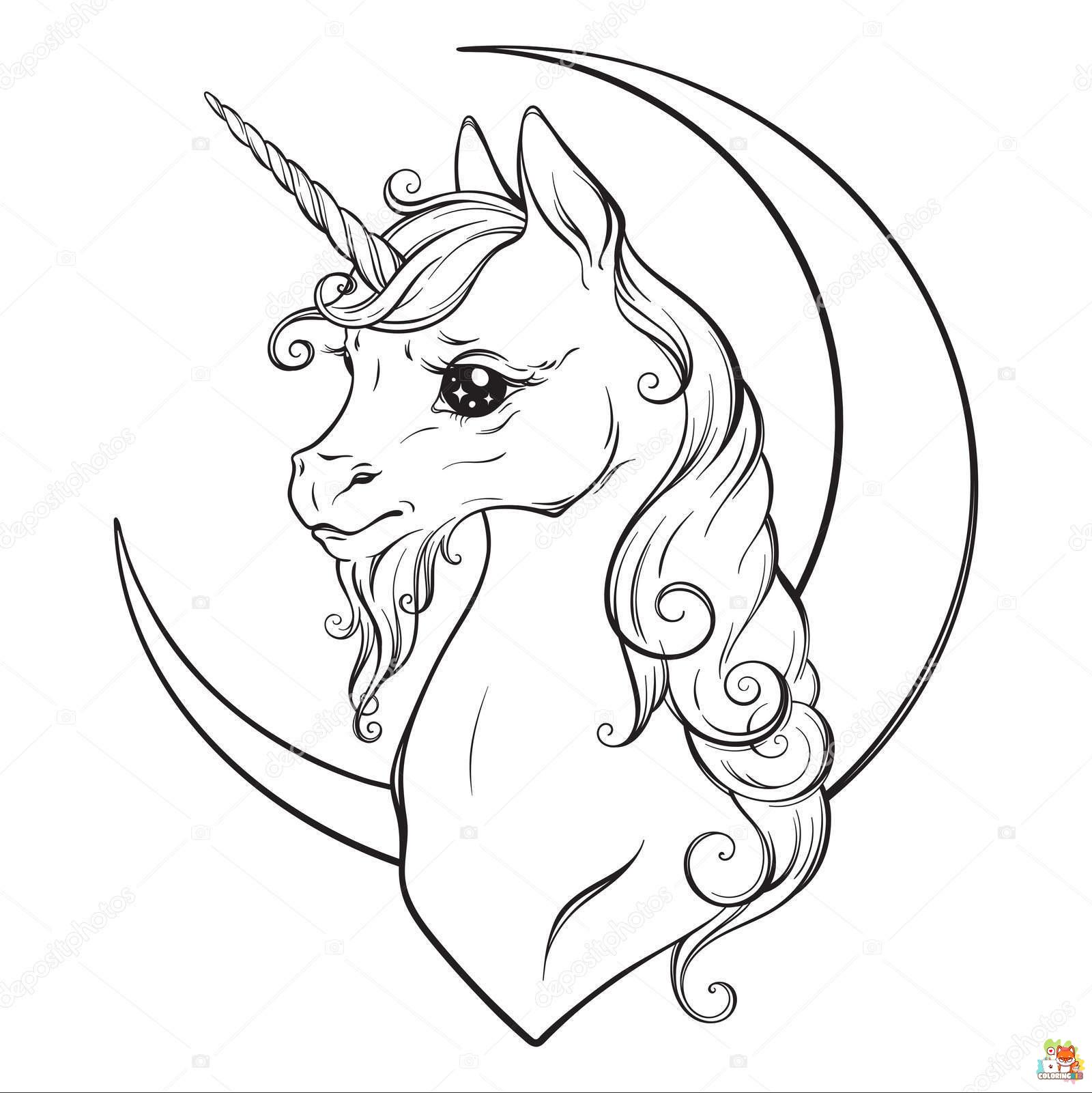 Unicorn And Crescent Moon coloring pages 2