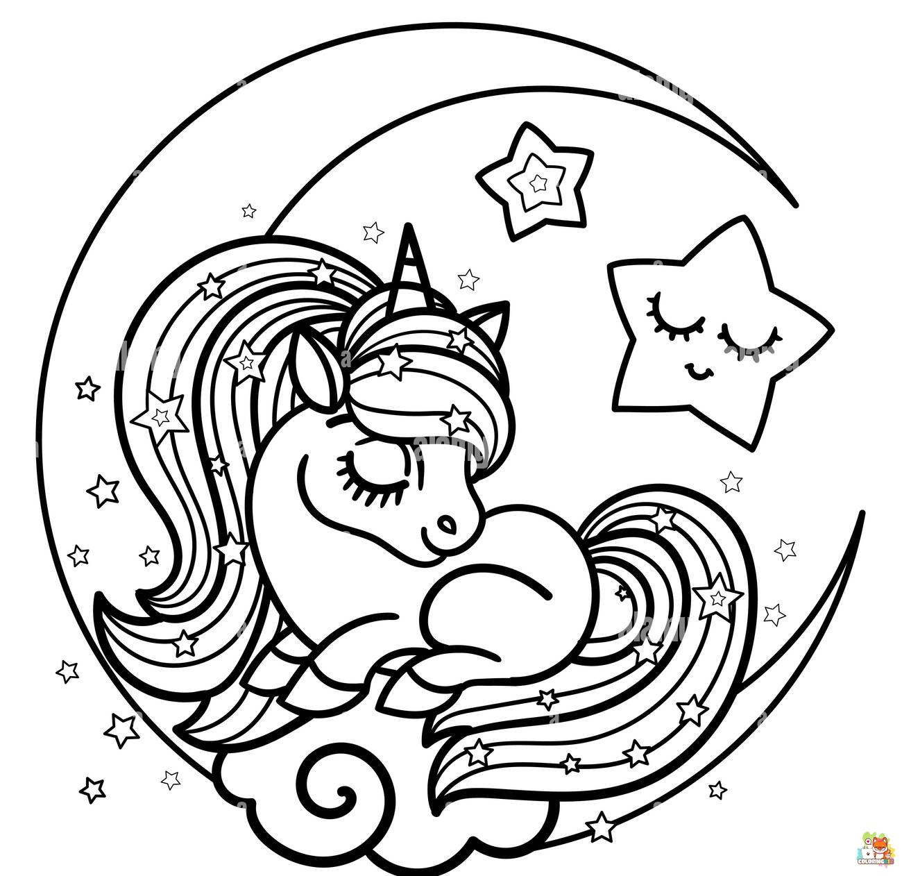 Unicorn And Crescent Moon coloring pages 3