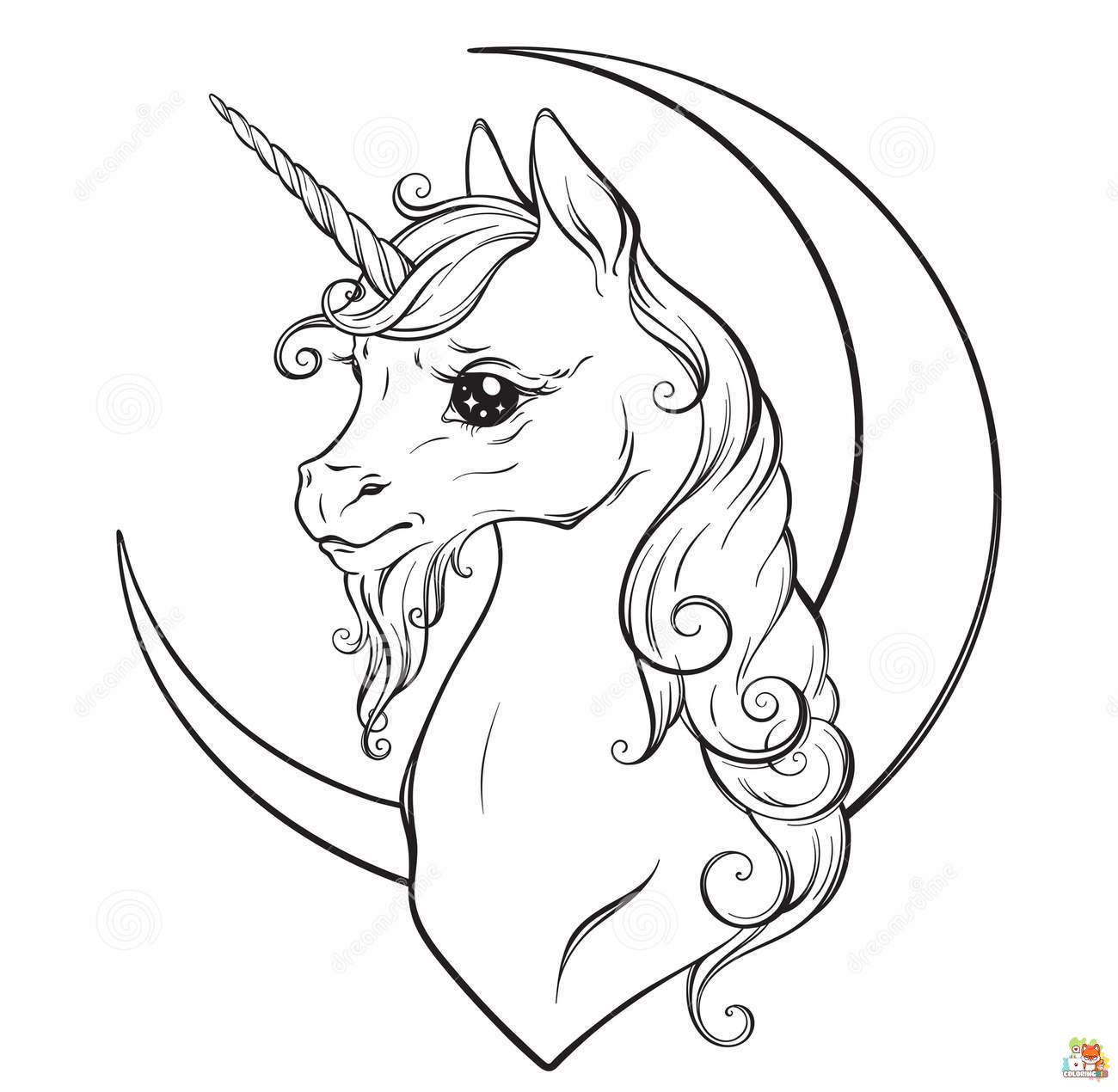 Unicorn And Crescent Moon coloring pages 4
