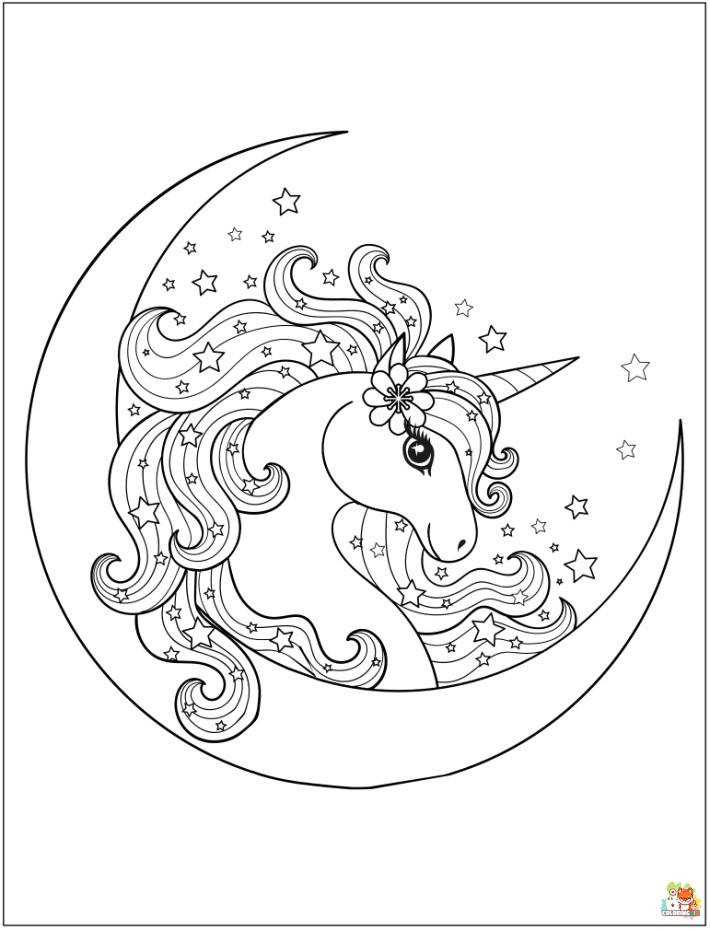 Unicorn And Crescent Moon coloring pages 5