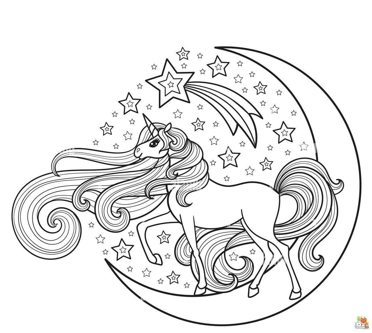 Unicorn And Crescent Moon coloring pages 6