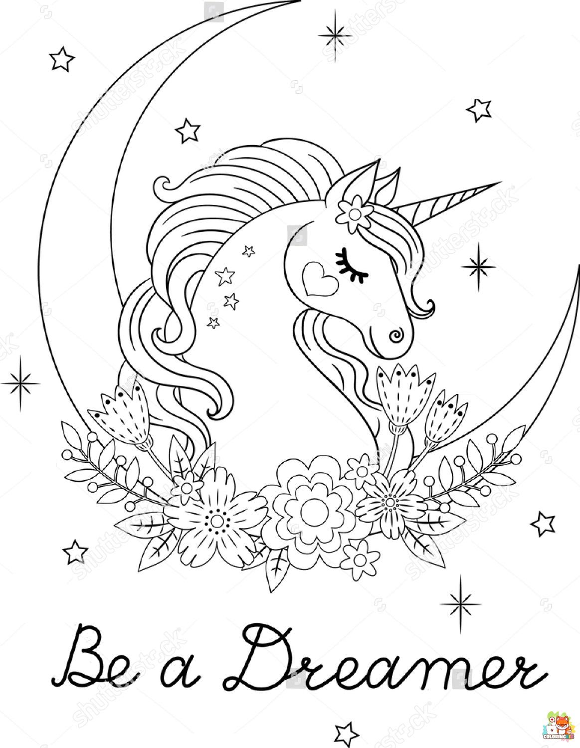 Unicorn And Crescent Moon coloring pages 7