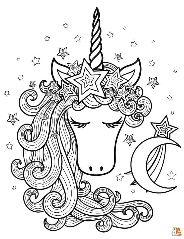 Unicorn And Crescent Moon coloring pages 8