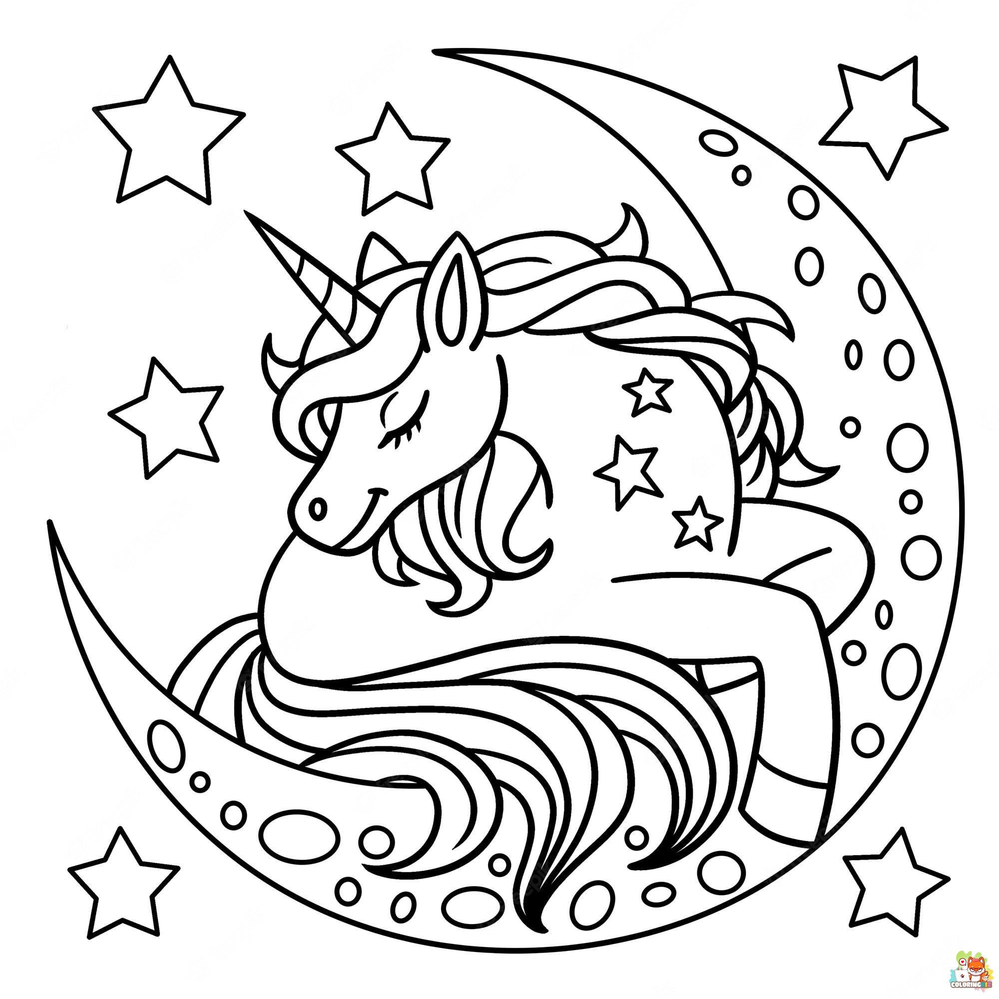 Unicorn And Crescent Moon coloring pages 9