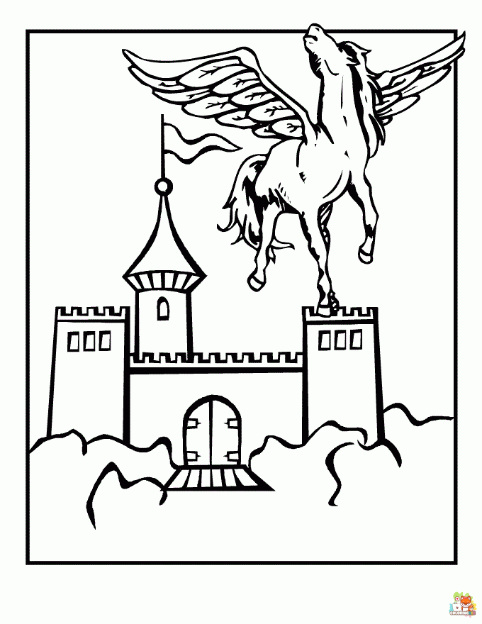 Unicorn And The Castle Coloring Pages 1
