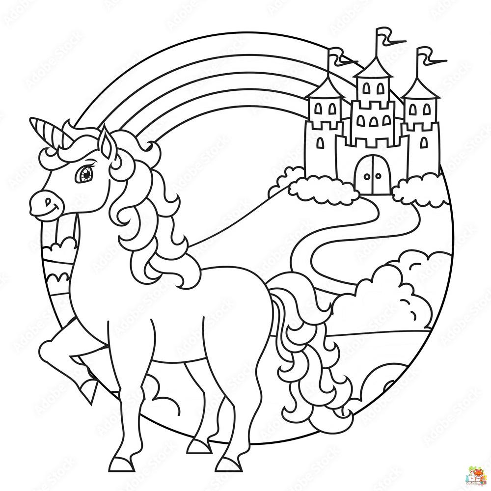 Unicorn And The Castle Coloring Pages 1