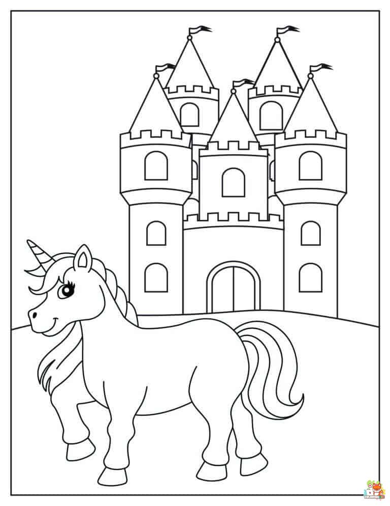 Unicorn And The Castle Coloring Pages 11