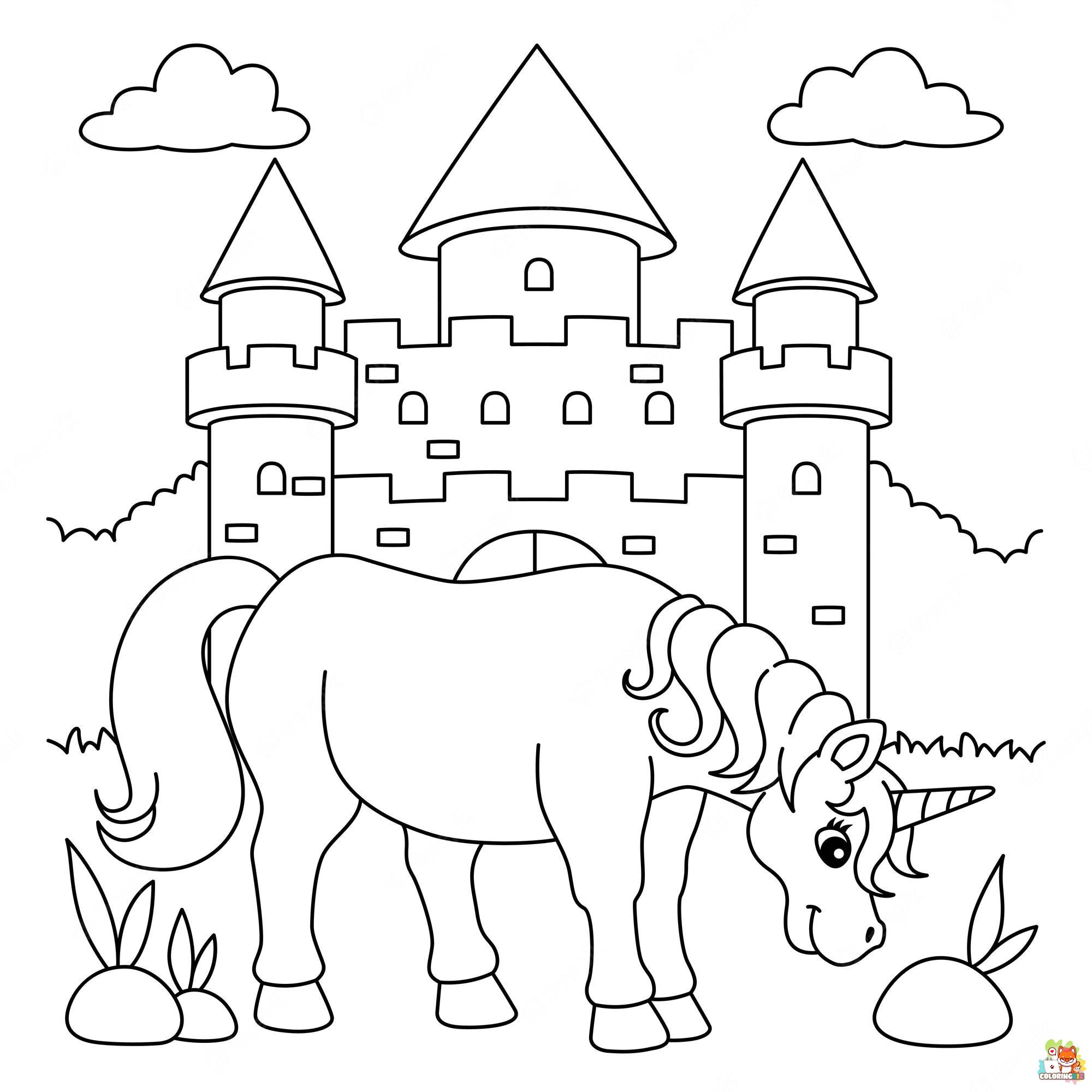 Unicorn And The Castle Coloring Pages 13