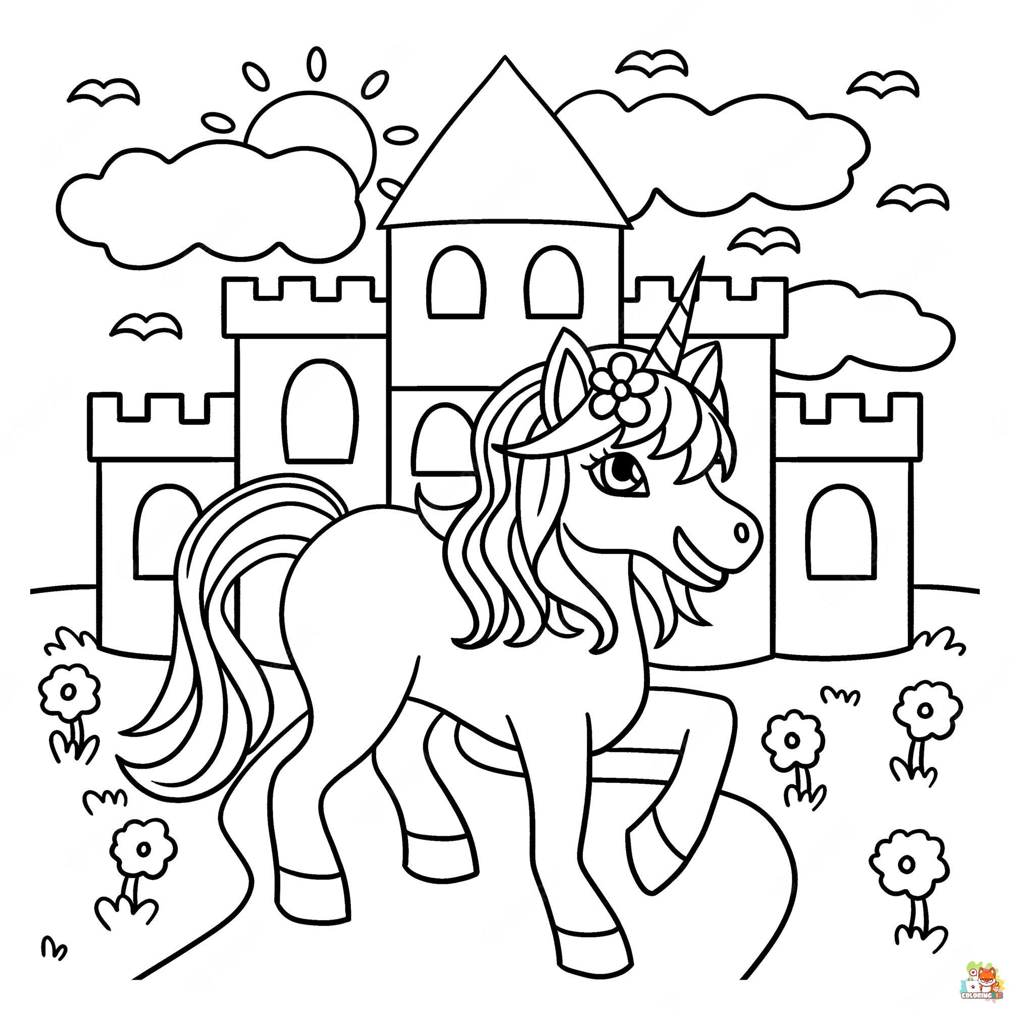 Unicorn And The Castle Coloring Pages 14