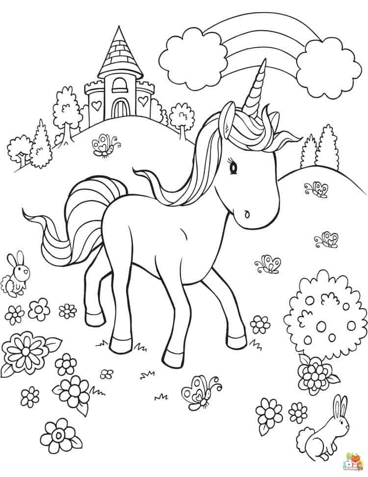 Unicorn And The Castle Coloring Pages 15