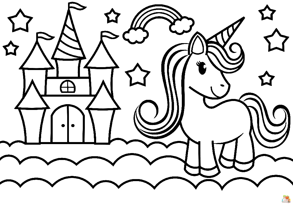 Unicorn And The Castle Coloring Pages 2
