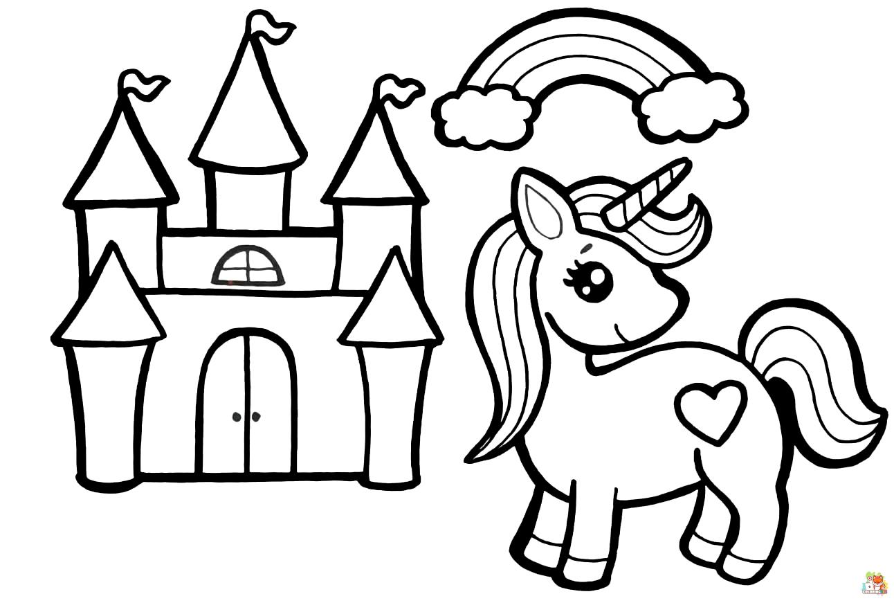 Unicorn And The Castle Coloring Pages 4