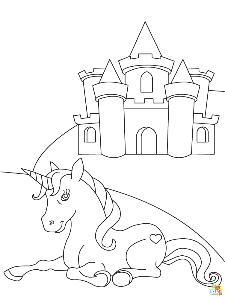 Unicorn And The Castle Coloring Pages 4