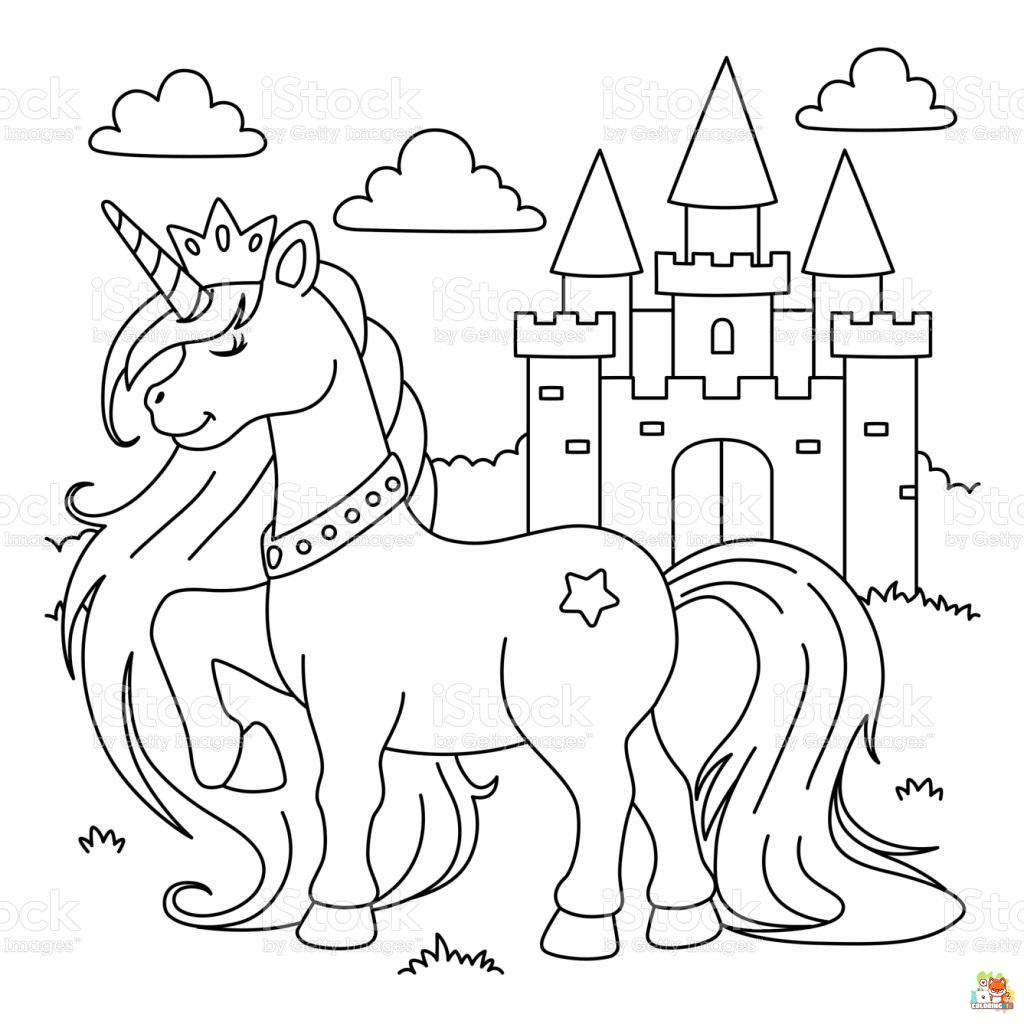 Unicorn And The Castle Coloring Pages 9